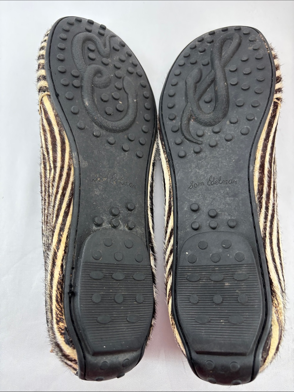 Sam Edelman Womens 8.5 Black & Cream Zebra-Print Studded Ballet Flats #733 - Picture 12 of 15